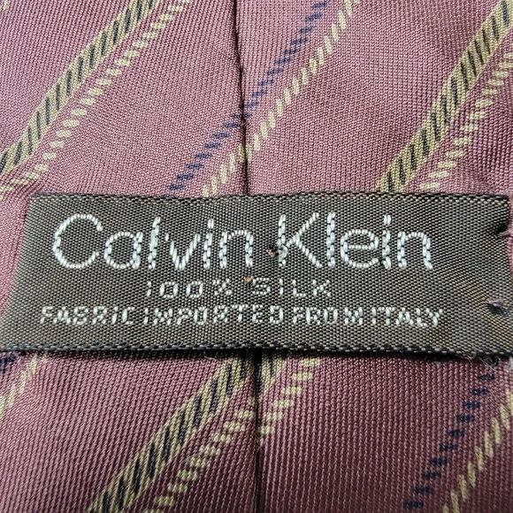 Calvin Klein Italian Silk Simple Striped Traditional Long  Vintage Neck Tie - Picture 3 of 11